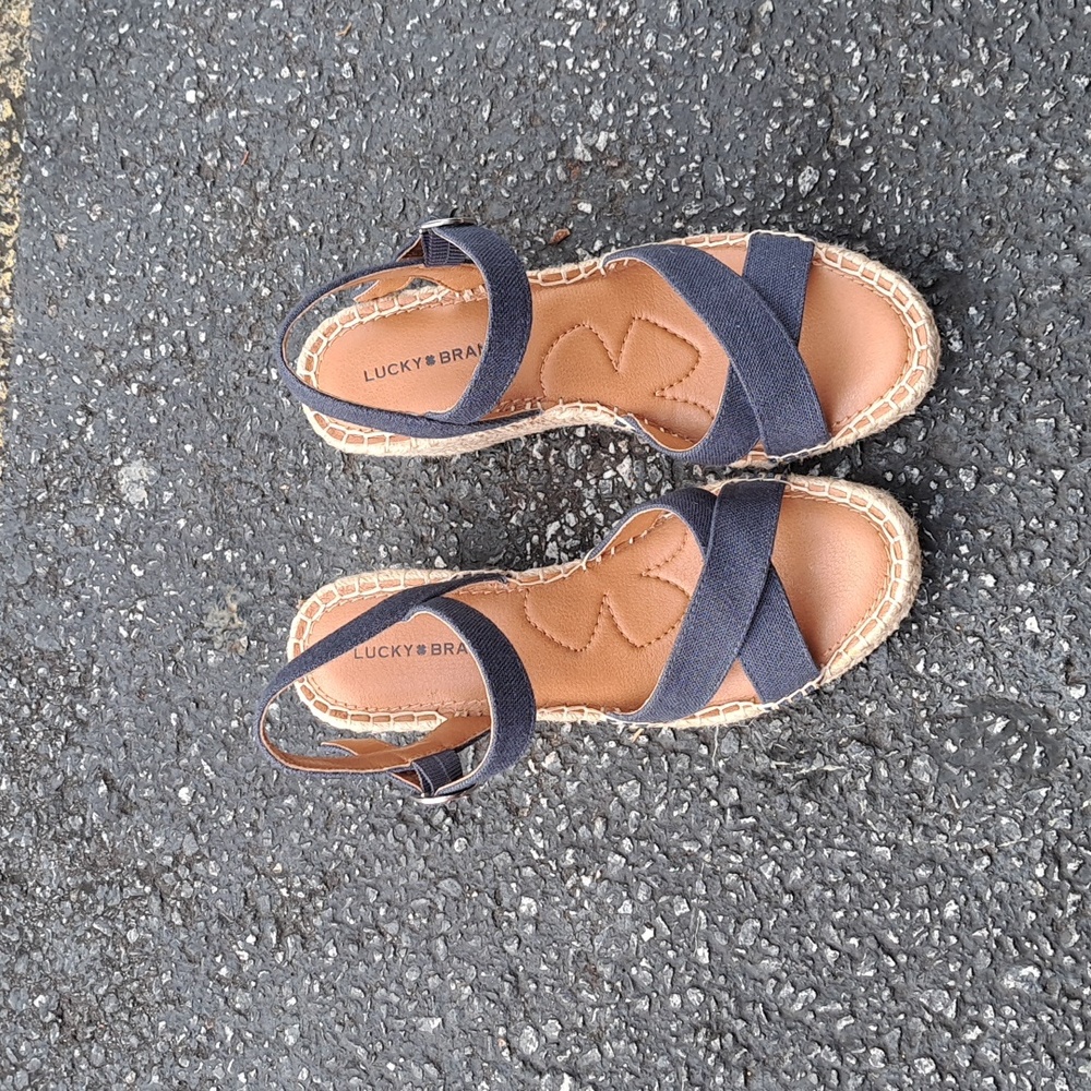 Lucky Brand Blue and Tan Espadrille Sandals NEW